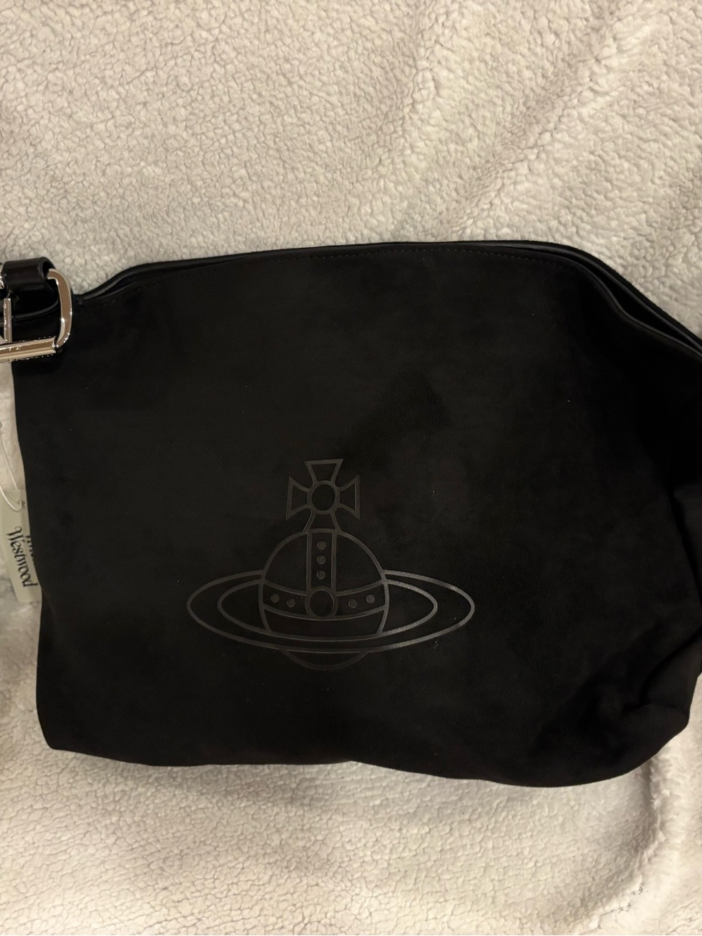 Black Vivienne Westwood Orb Plaque Suede and Leather Crossbody Bag-NWT